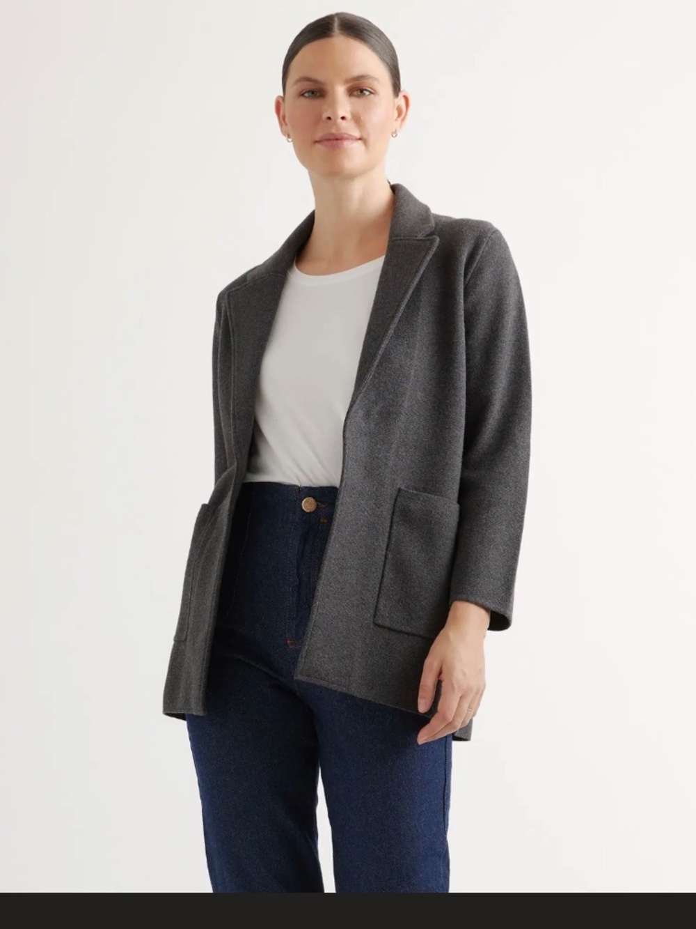 Quince 100% cotton open blazer, dark gray size Large